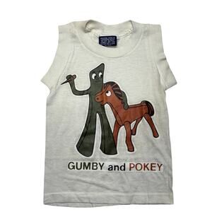 Vintage Gumby and Pokey Tank Top Small 6-8 Kids White Cartoon Made in USA 80s